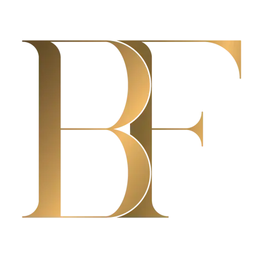 Gold "BF" logo on a white background, representing a beauty business.